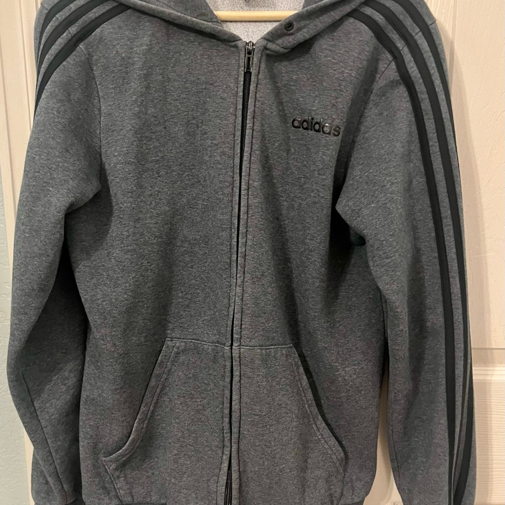 Men's Medium Gray with Black Stripe Adidas Hoody
